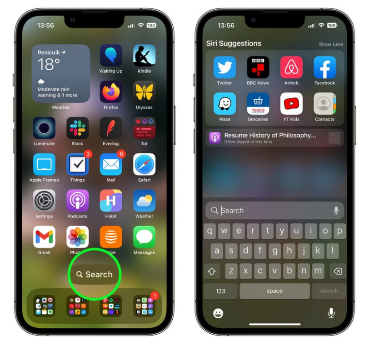 新县苹果手机维修分享升级到 iOS 16 后，如何删除主屏幕上的搜索按钮 